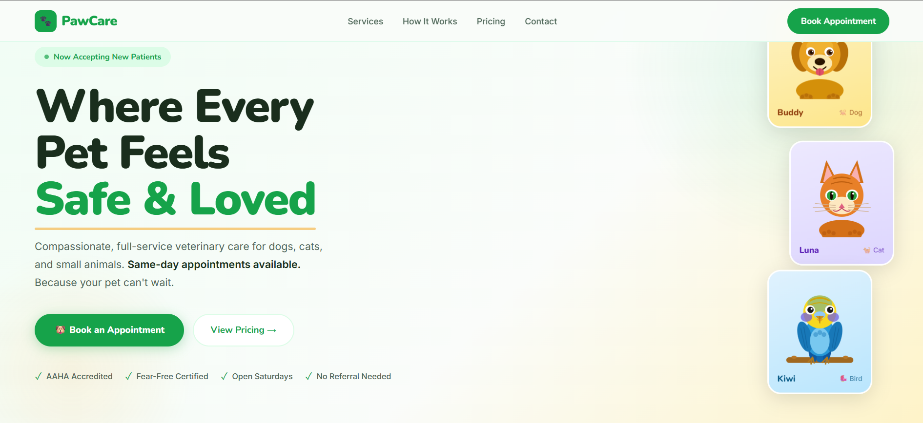 PawCare Vet Clinic Landing Page — Hero